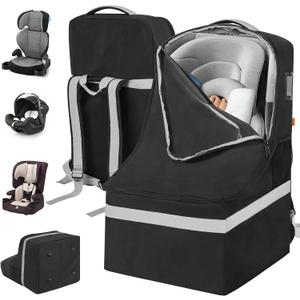 IBVIVIC Padded Car Seat Travel Bag for Airplane, Heavy Duty Car Seat Bag for Air Travel Gate Check Carseat Carrier Bag with Shoulder Strap, Fits Most Baby & Infant Car Seats