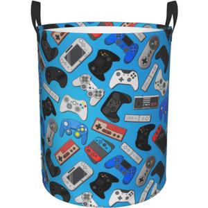 Video Game Controller Background Round Laundry Hamper Gaming Theme Game Joysticks Storage Basket Toys Clothes Organizer Bin For Home Bathroom Bedroom Dorm Nursery, 62l