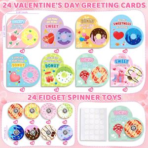 Valentines Day Cards for Kids School, 24 Pack Valentines Day Gifts for Kid with Fidget Spinners, Valentine's Cards for Kids Classroom Party Favor Exchange Fidget Toy for Boy & Girl