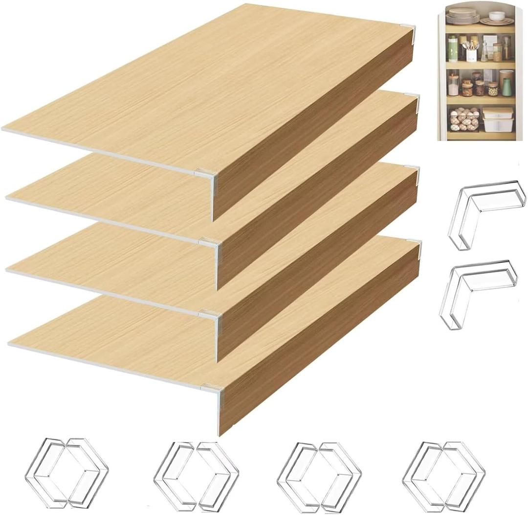 4Pcs Wire Rack Cover,24x12x2in for Wire Shelf Cover,Removable Closet Shelf Liner,Universal Fit for Kitchen,Bathroom,Pantry Shelving Wood Color