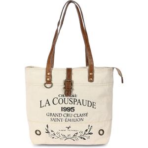 SEL de MER Upcycled Large Canvas shoulder Bag for women canvas tote boho handbag by KPL (White)