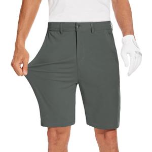 JWM Mens 7"/9" Stretch Golf Shorts - Lightweight Hybrid Casual Dress Work Flat Front Shorts with 5 Pockets Quick Dry UPF50 (36W x 9L, Gray)
