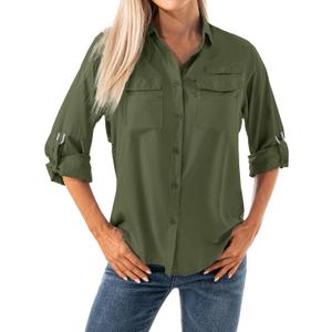 Jessie Kidden Womens Safari Shirts Long Sleeve Outdoor Sun Protection Quick Dry Fishing Hiking Shirts (Small, 5026 Army Green)