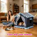 Denim Blue Indoor Dog House with Frame and Princess Style Cat Houses for Indoor Cats, Breathable Washable Cat Bed & Cat Tent, M Size (171717 Inches) for 8-20 lbs. Pets.