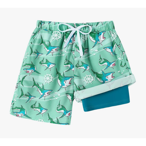 Boys Swim Trunks with Compression Liner Boy Stretch Quick Dry Swim Shorts Kids UPF 50+ Beach Swimsuit 5-10 Years