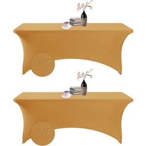 eccwai 2Pack Spandex Waterproof Table Covers 6ft，Spandex 6ft Waterproof Table Cover for Party, Wedding, Banquet, and Events(Gold)