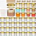 40 Pack 4 oz Mini Glass Mason Jars | Regular Mouth Canning Jars with Golden Lids and Bands, for Honey, Jam, Jelly, Spices, Body Butters, DIY Candles