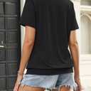TICTICMISS Womens Short Sleeve Tops Banded Bottom V Neck Summer T Shirt Casual Basic Tees Trendy Tops Summer Clothes (Black, XL)