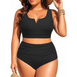 Aqua Eve Women Plus Size High Waisted Bikini - Two Piece Swimsuit Tummy Control Bathing Suit V-Wired 2025 Swimwear (14W, Black)