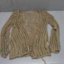 Saodimallsu Womens Long Sleeve Swimsuit Coverup Crochet Hollow Out Tie Front Swim Cover Up Knit Cardigan, Medium