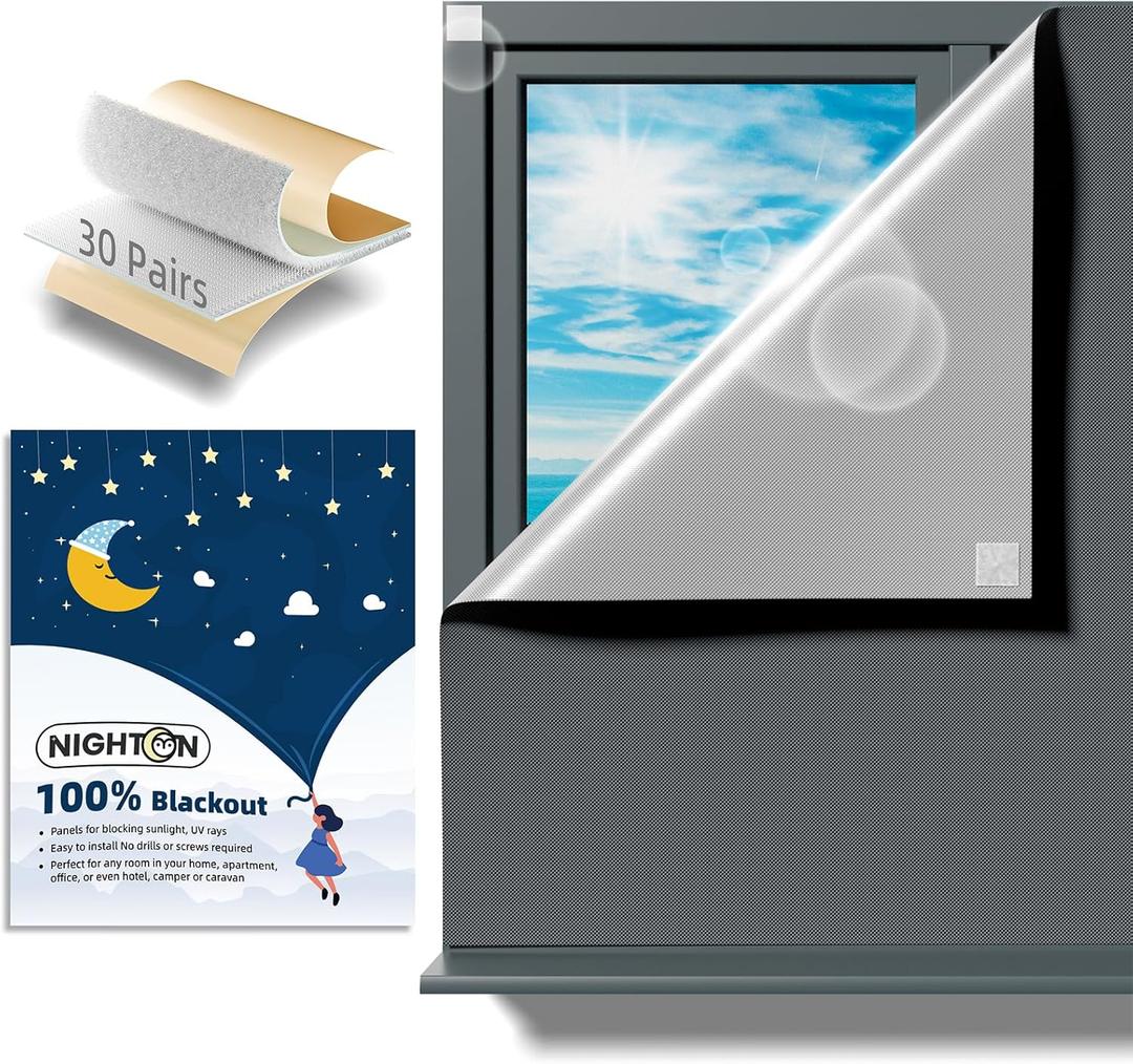 NIGHTON Portable Blackout Curtains 120"57" Strong Hook and Loop Tape Strips with Adhesive,Black Out Shades That can be Cut,100% Blackout Material Blackout Blinds for Baby Nursery or Travel Use-Gray (Dark Grey)