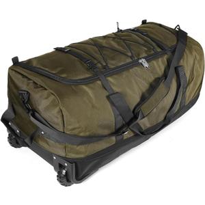 110L/140L Expandable Soft-Sided Foldable Duffle Bag with 2 Rubber Wheels,Packable 32 Rolling Carry-On with Multi-Pockets & Compartments, Army Green