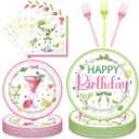 96 Pcs Martini Happy Birthday Party Supplies, Martini Bow Plates and Napkins Tableware Set, Tini Bit Older Birthday Decorations, Bar Bachelorette Party Disposable Dinnerware Serve 24 Guests