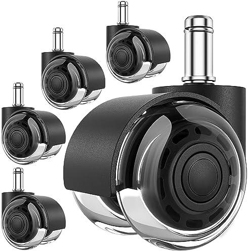 MaxGear Office Chair Wheels, 2 Inch Replacement Soft Mute Desk Caster Wheels for Work & Gaming Chair, Heavy Duty and Safe Rolling for All Floors & Hardwood, Universal Fit for 98% of Chairs, Set of 5
