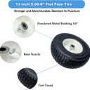 2-Pack 13x5.00-6 Flat-Free Tire with Rim,3"Centered Hub with 3/4" Bushings,w/Grease Fitting400lbs Capacity,13x5-6 No-Flat Solid Rubber Turf Wheel,for Riding Lawn mower,Garden Cart,Wheelbarrow