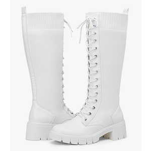 Vepose Women's 953 Lace Platform Combat Knee High Boots with Comfort Chunky Heel, Size 8