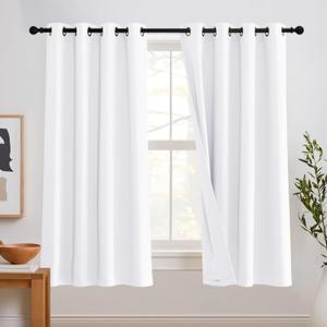 RYB HOME Blackout Curtains with Felt Fabtic Liner for Sound Absorbing, 3 Layers Soundproof Thermal Insulated Summer Drapes for Bedroom Home Theater Baby Nursery, 52 x 63 inch, White, Set of 2