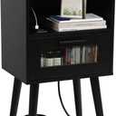 Modern Nightstand with Charging StationWooden Side Tables with Storage Drawers are Suitable for Many Occasionsfor Example, bedrooms, etc (Black-1PCS)