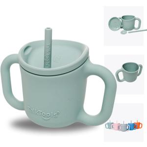 TalkTools ITSY Silicone Training Cup  Mini Straw Cup for Baby - Anti Leak, Spill Proof and BPA Free Cup with Straw Insertion for Kids (Sage)