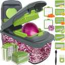 Ourokhome Food Chopper Manual Hand with Container, Mandolin Vegetable Slicer Onion Dicer with 8 Blades, Veggie Shredder for Potato, Tomato, Essential Kitchen Gadgets (8 in 1, Gray) (Green)