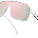 FEISEDY Fashion Polarized Sunglasses Oversized One Piece Reflective Lens Sports Sun Glasses B0122 (White/Pink Mirror)