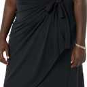 Amazon Essentials Women's Cap Sleeve Boat-Neck Faux Wrap Dress, Large