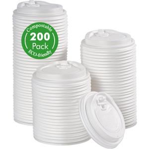 ECO Lipak 100% Compostable Coffee Cup Lids 200 Count 3.15 inch Disposable CPLA Cup Lid Suitable for 8 oz Paper Cups, White