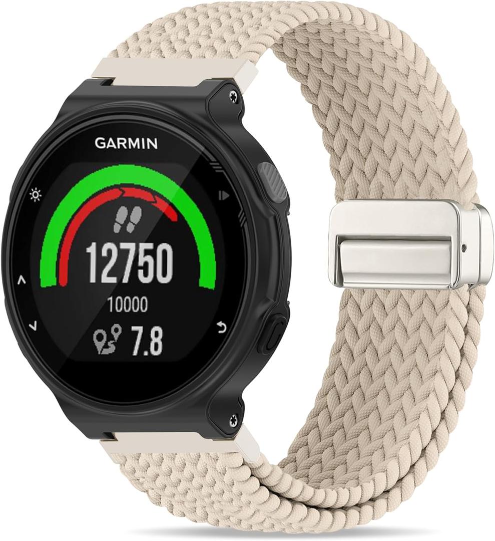 Braided Stretchy Nylon Magnetic Clasp WatchBand Compatible with Garmin Forerunner 235/220/230/620/630/735XT,Soft Adjustable Sport Strap for Forerunner 235 Lite/Approach S20/S6/S5 (Starlight)