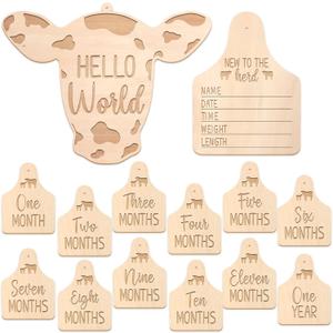 Huray Rayho Cow Baby Monthly Milestone Cards Western Wooden Cow Print Baby Milestone Signs, Baby Stuff, Newborn Photography Props, Baby Announcement & Name Sign, Neutral Gift for Newborn Boy & Girl