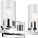 Kichler Crosby 15.25" 2-Light Bathroom Vanity Light Fixture with Clear Glass in Chrome for Modern Powder Room, Wall Mount Over Mirror (15.25" x 8.75"), 45496CHCLR