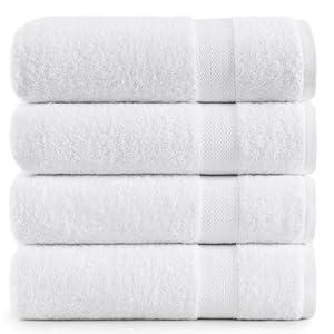 Lane Linen 100% Cotton 4 Pack Bath Sheets (35"x66") - Ring Spun, Extra Large Towel Sets - Quick Drying, Soft, Low lint & Highly Absorbent - Premium Quality Oversized Daily Use Bathroom Towels - White