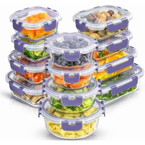 JoyJolt 24pc Borosilicate Glass Storage Containers with Lids | 12 Airtight/Freezer Safe Food Storage Containers for Pantry and Kitchen | Meal Prep Container for Lunch | Glass Tupperware Set