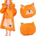 IFNOW Wearable Blanket Hoodie Kids, Oversized Fleece Blanket Sweatshirt Christmas Birthday Gifts for Boys, Girls, Teen Hoodie with Portable Foldable Blanket Pillow, Animal Embroidery 5-15 Years, Fox