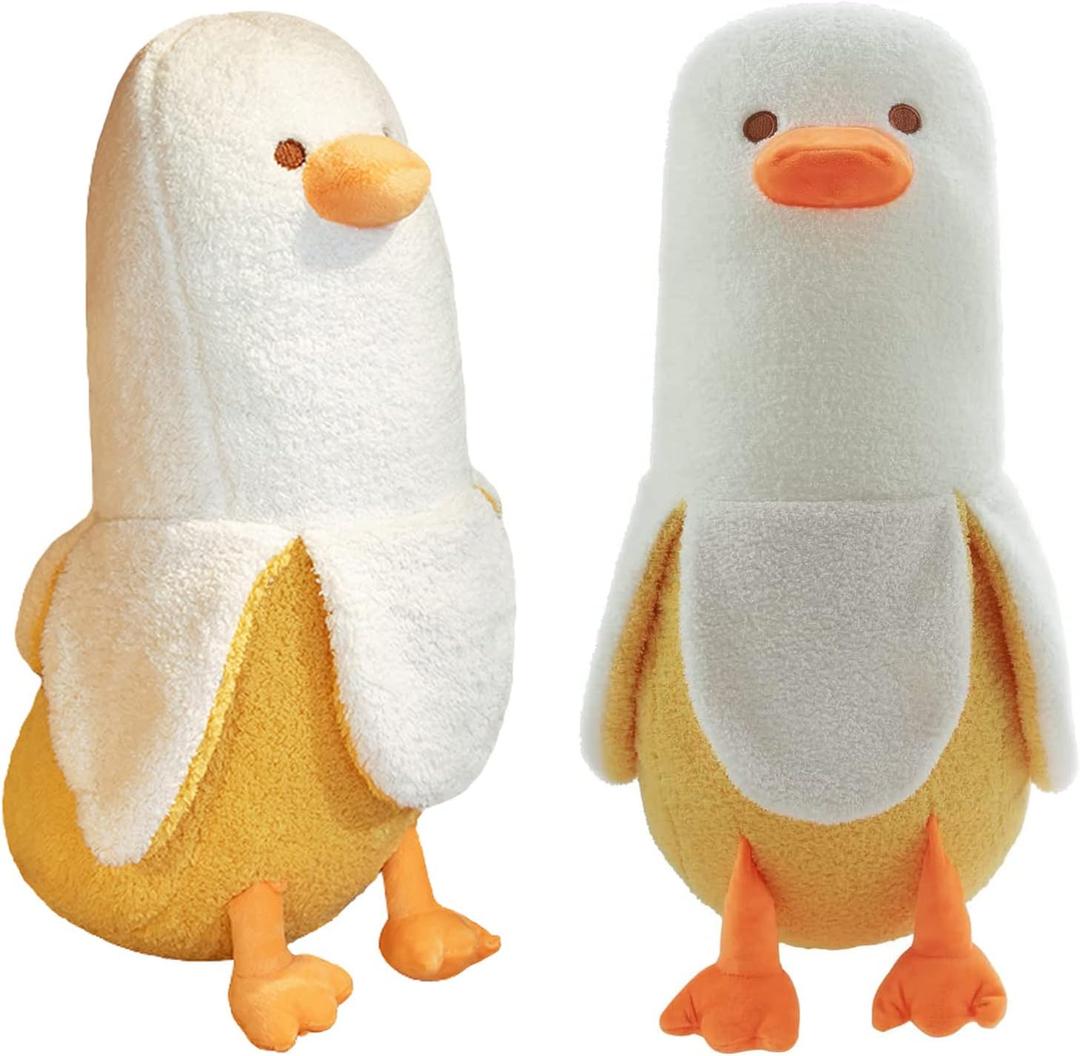 Banana Duck Plush Toy 13.7'',Cute Plushies Banana Stuffed Animal,Duck Plushie Long Banana Duck Plush Pillow,Funny Hugging Pillow Sleeping Cushion Soft Gifts for Boys Girls Birthday Christmas(White)