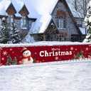 2 x Merry Christmas Banner 118x20 Inches Red Backdrop Snowman Christmas Trees Snowflakes Winter Holiday Scene Indoor Outdoor Party Wall Hanging Festive Photo Background Porch Decoration