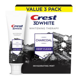 Crest 3D White Whitening Therapy Charcoal Deep Clean Invigorating Mint Teeth Whitening Toothpaste, 4.6 oz Pack of 3, Anticavity Fluoride Toothpaste, Gently Brightens Teeth, Strengthens Enamel