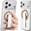 RESPECTED-BRO-Magnetic-Phone-Grip-Stand, Magnetic Phone Ring Holder Kickstand with Silicone Finger Strap, Compatibility for iPhone 17/16/15/14/13/12, Android, and More (White)