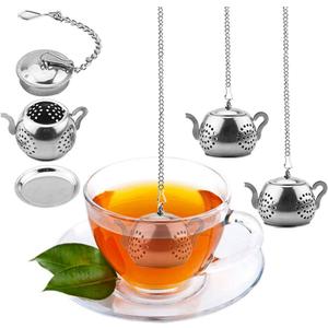Loose Leaf Tea Infuser, 4PCS Tea Strainer Stainless Steel Tea Ball with Chain and Drip Trays, Small Tea Filter Set for Mug (Teapot)