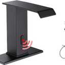 YBlucklly Automatic Sensor Touchless Waterfall Bathroom Sink Faucet with Control Box and Temperature Mixer DC Powered Sensor Hands Free Bathroom Tap Matte Black Vanity Faucets with Cover Plate Drain