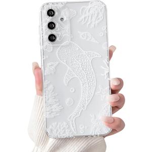 NITITOP Compatible with Samsung Galaxy A54 Case Clear Cute Shell Whale Sea Ocean Animal Pattern for Women Girls Full Camera Lens Slim Shockproof Protective Phone Cover - White Fish