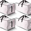 HOMESURE 4 Pack Large Strong Moving Bags with Zippers & Carrying Handles - Water-Resistant - Heavy Duty Storage Tote for Space Saving, Fold Flat, Alternative to Moving Box (Semi-Transparent)