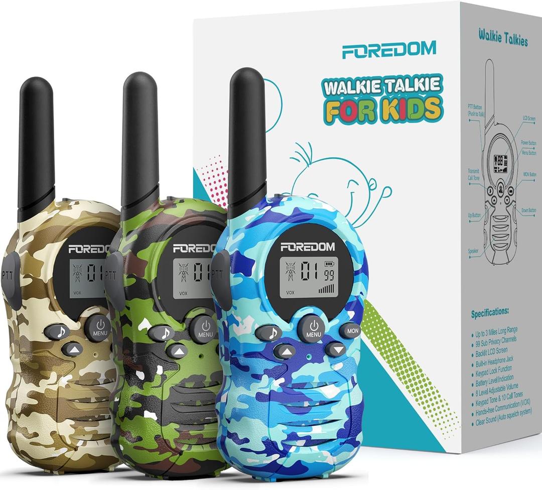 FOREDOM Walkie Talkies for Kids Walkie Talkies Long Range for Boys & Girls Age 3 to 12 Year Old Birthday Cool Army Toys - 3 Pack