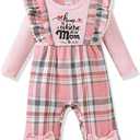 Renotemy Newborn Baby Girl Clothes Fall Winter Outfit Ribbed Romper Plaid Overalls Jumpsuit Infant Girl Outfits Size: 6-12 Months