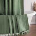 Seasonwood Sage Green Boho Shower Curtain with Tassel 72" W x 72" L Farmhouse Striped Shower Curtains for Bathroom Fabric Shower Curtains Bath Decor