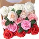 N&T NIETING Artificial Flowers 25pcs Real Looking Artificial Roses with Stems for Valentine's Day Mother's Day Wedding Bridal Bouquet Party Baby Shower Cake Decoration, Series Red