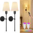 FULEN Wall Sconces Battery Operated Set of Two,18 Colors Cordless Wall Lights with Remote LED Indoor Wall Sconce Dimmable Detachable Bulbs,10000mAh Rechargeable Wall Lamps for Bedroom Living Room (Black-2P)
