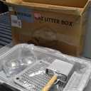 Stainless Steel Cat Litter Box - Enclosed XL Metal Kitty Litter Box with Lid for Big Cats, High Sided, Anti-Leakage, Easy Cleaning, Non-Sticky, Included Litter Mat, Cat Bowl & Spoon (Grey)