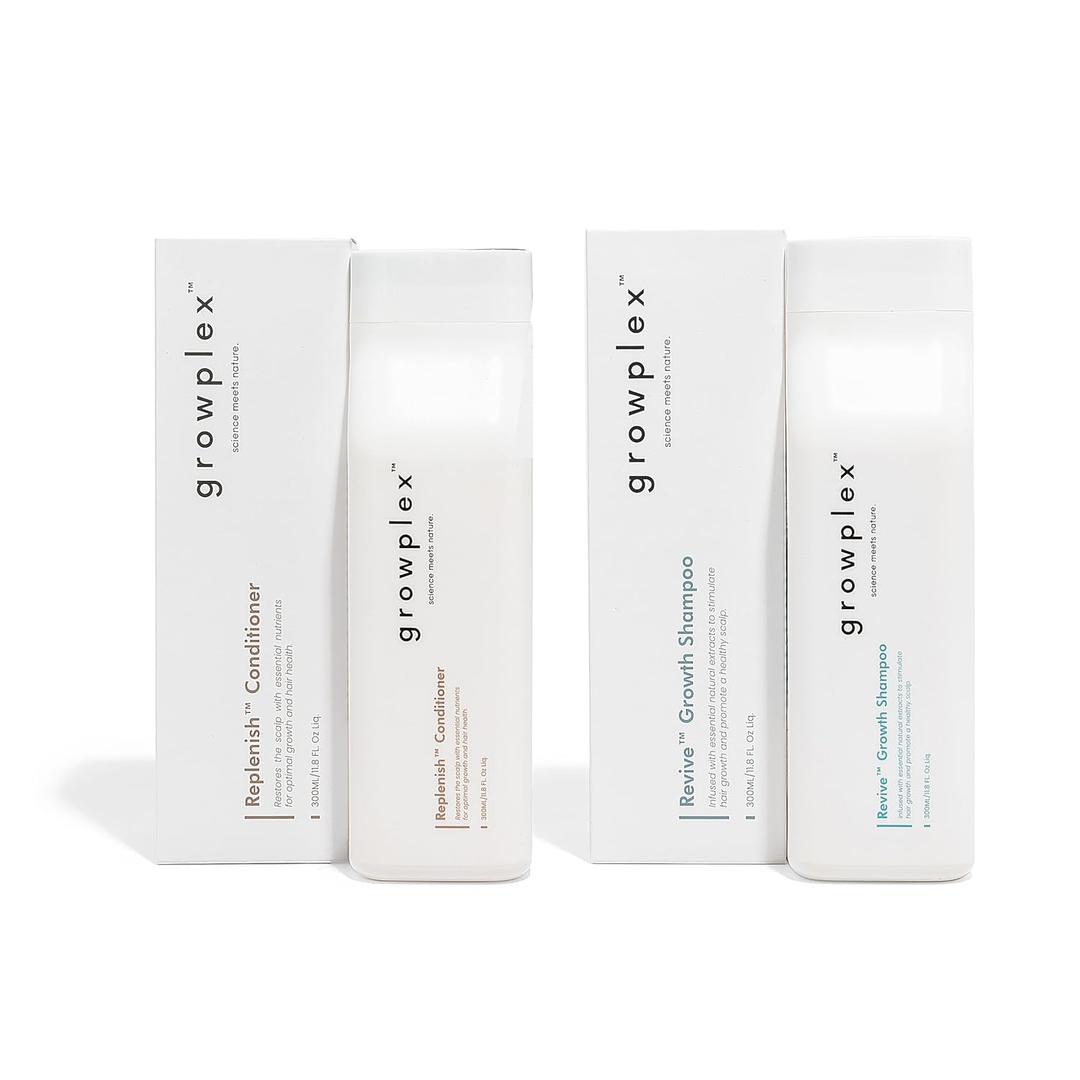 Growplex Revive Shampoo & Replenish Conditioner Bundle, Biotin Scalp Care System for Men & Women, Supports Fuller Thicker-Looking Hair Daily