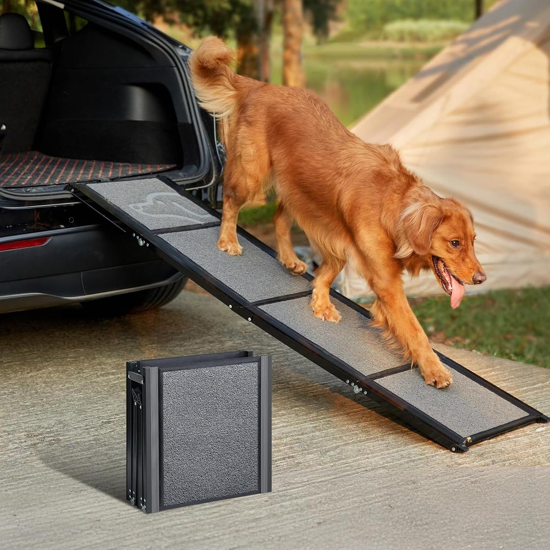 PetThem Upgraded Dog Ramp for Car 63" Long & 19.7" Wider Portable Dog Ramps for Large Dogs with Non-Slip Rug Surface for SUV Car & Truck, Up to 250LBS Upgraded 63'' L x 19.7" W