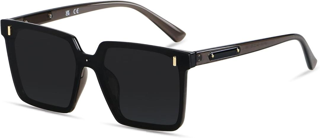 LYZOIT Modern Oversized Square Sunglasses Women Men Retro Womens Rimless Big Sun Glasses UV Protection (Grey | Black Lens)